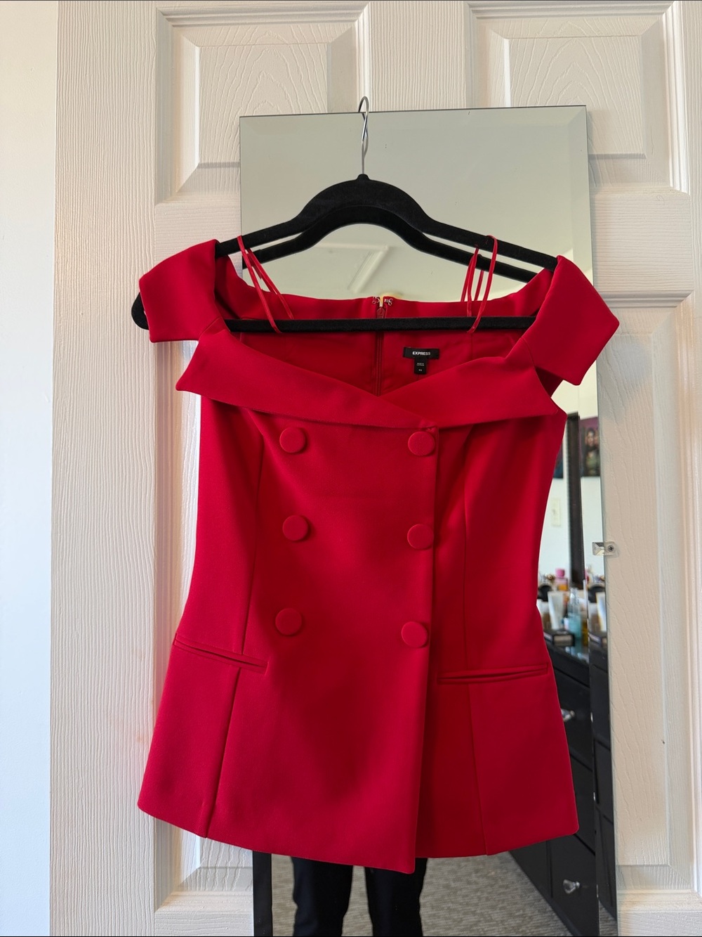 Express Red One-Shoulder Double-Breasted Dress